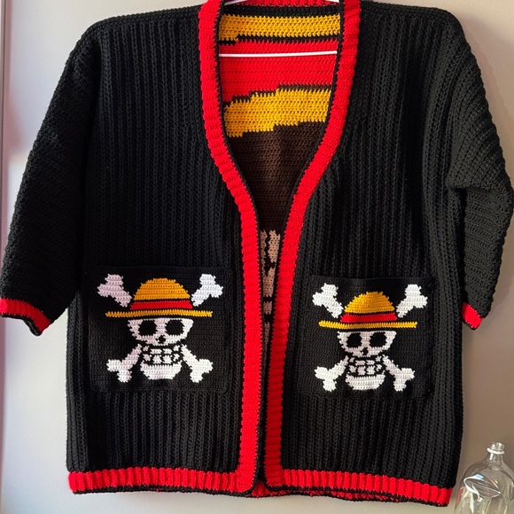 Luffy cardigan Black and Red Graphic crochet 🧶 size XL - Picture 10 of 11